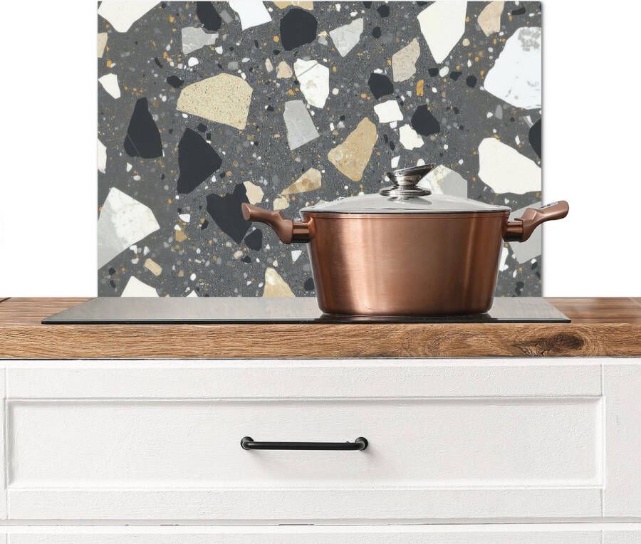 KitchenYeah Spatscherm keuken 70x50 cm Kookplaat achterwand Terrazzo Decoratie Interieur Stenen Muurbeschermer Spatwand fornuis Hoogwaardig aluminium