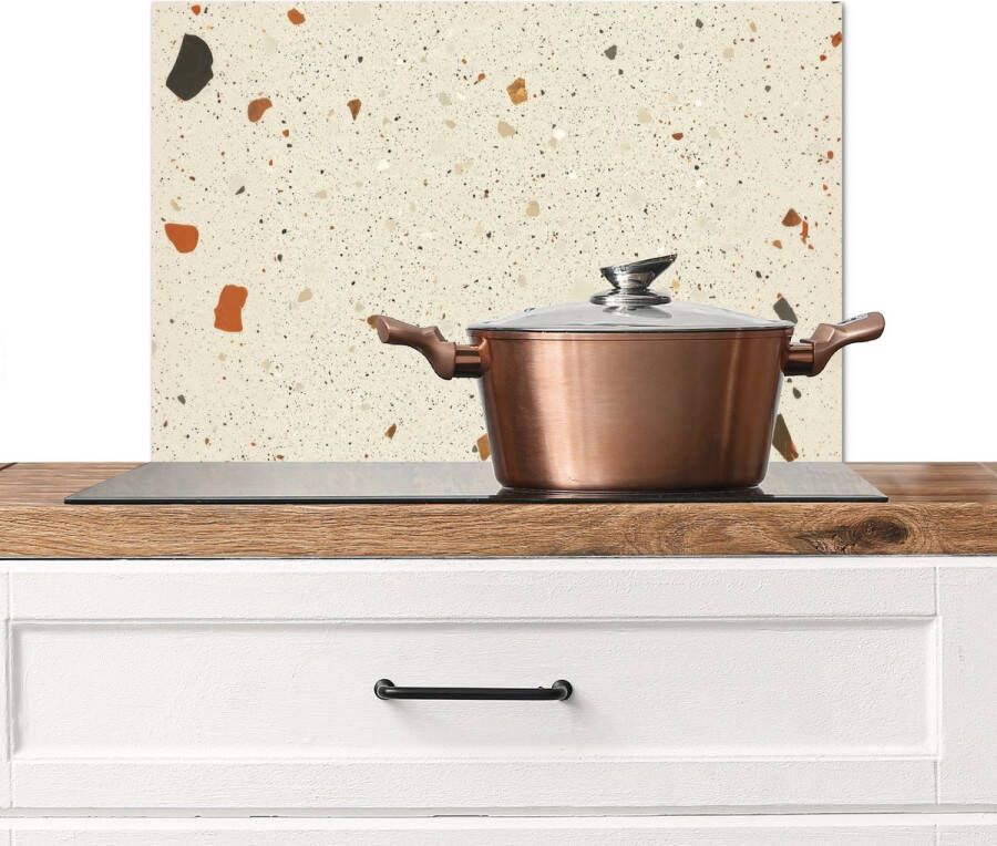 KitchenYeah Spatscherm keuken 70x50 cm Kookplaat achterwand Terrazzo Decoratie Tegels Patronen Muurbeschermer Spatwand fornuis Hoogwaardig aluminium