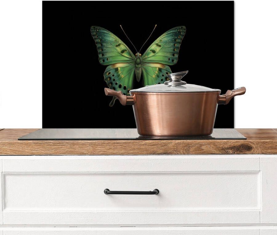 KitchenYeah Spatscherm keuken 70x50 cm Kookplaat achterwand Vlinder Groen Diepte Muurbeschermer Spatwand fornuis Hoogwaardig aluminium