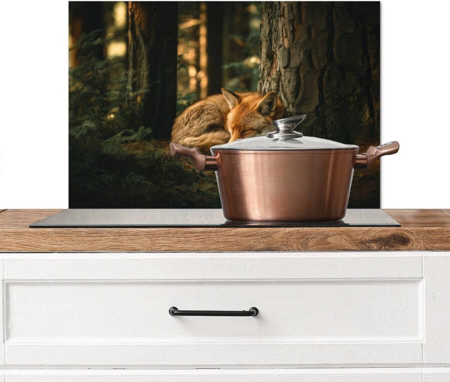 KitchenYeah Spatscherm keuken 70x50 cm Kookplaat achterwand Vos Bos Slapen Muurbeschermer Spatwand fornuis Hoogwaardig aluminium