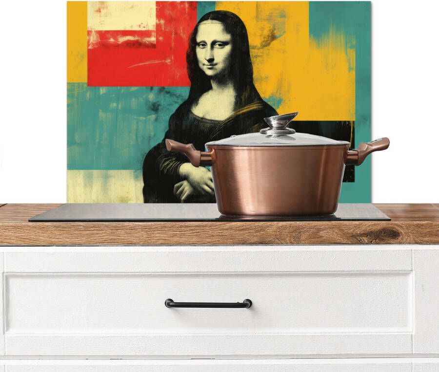 KitchenYeah Spatscherm keuken 70x50 cm Kookplaat achterwand Vrouw Kleurvlakken Klassieke schilderkunst Muurbeschermer Spatwand fornuis Hoogwaardig aluminium