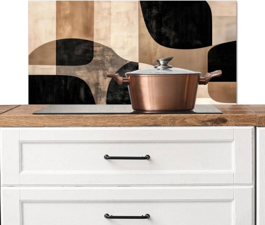 KitchenYeah Spatscherm keuken 80x40 cm Kookplaat achterwand Abstract Vlakken Zwart Rond Muurbeschermer Spatwand fornuis Hoogwaardig aluminium