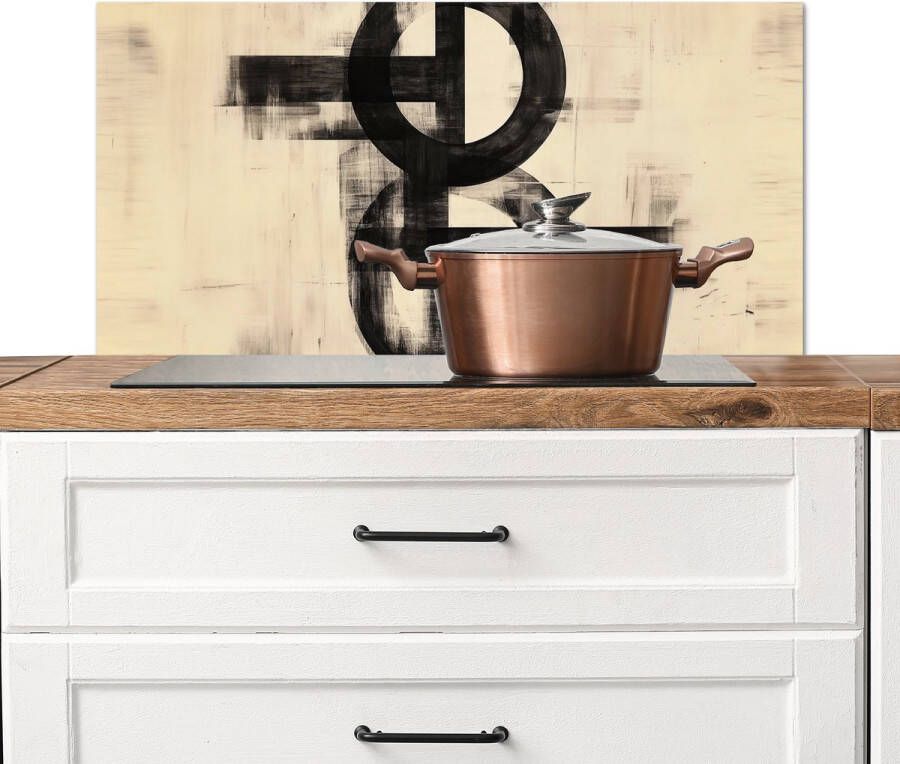 KitchenYeah Spatscherm keuken 80x40 cm Kookplaat achterwand Cirkels Balken Zwart Abstract Muurbeschermer Spatwand fornuis Hoogwaardig aluminium