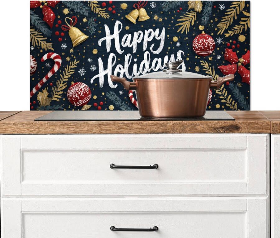 KitchenYeah Spatscherm keuken 80x40 cm Kookplaat achterwand Feestelijk Kerstgroet Kleurrijk Muurbeschermer Spatwand fornuis Hoogwaardig aluminium