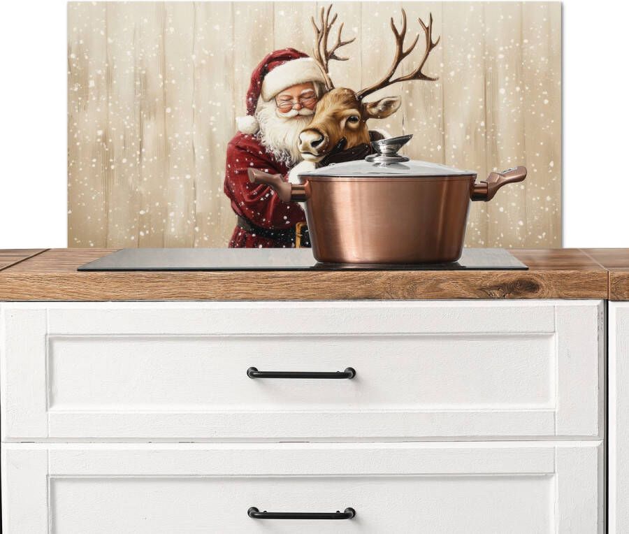 KitchenYeah Spatscherm keuken 80x40 cm Kookplaat achterwand Kerstman Rendier Sneeuw Kleurrijk Muurbeschermer Spatwand fornuis Hoogwaardig aluminium