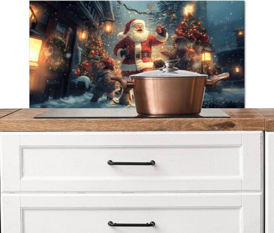 KitchenYeah Spatscherm keuken 80x40 cm Kookplaat achterwand Kerstvreugde Sneeuw Kleurrijk Muurbeschermer Spatwand fornuis Hoogwaardig aluminium