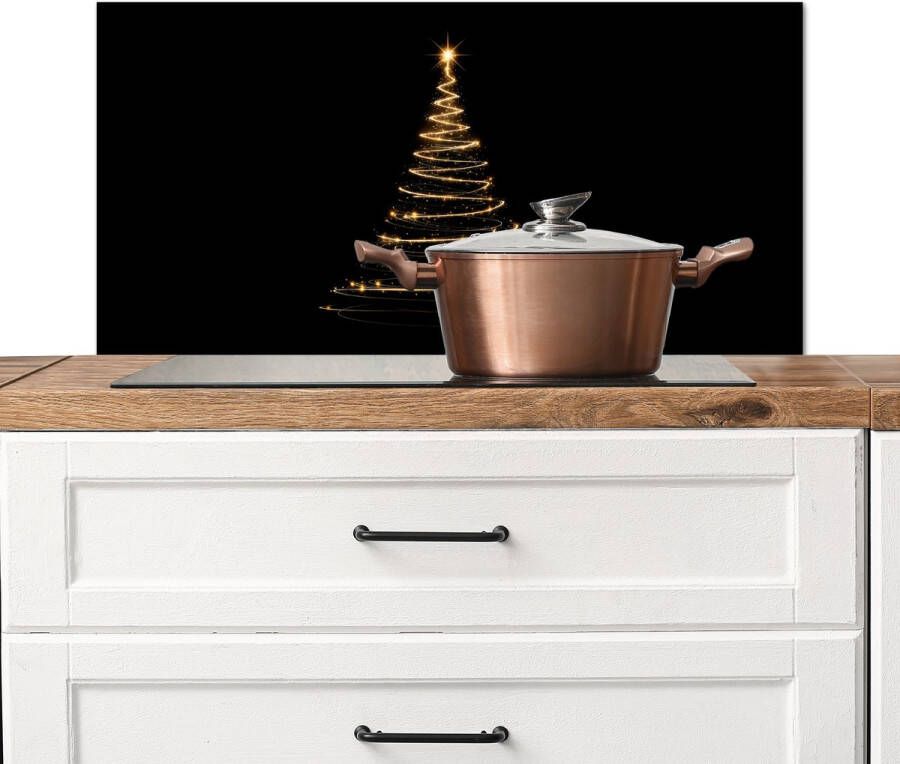 KitchenYeah Spatscherm keuken 80x40 cm Kookplaat achterwand Magisch Kerstboom Lichtspiralen Zwart Muurbeschermer Spatwand fornuis Hoogwaardig aluminium