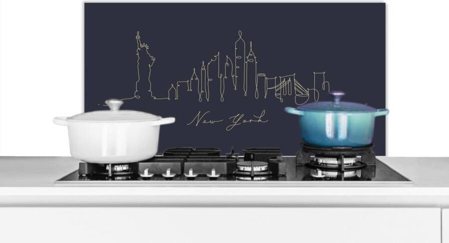 KitchenYeah Spatscherm keuken 80x40 cm Kookplaat achterwand New York Silhouette Blauw Muurbeschermer Spatwand fornuis Hoogwaardig aluminium