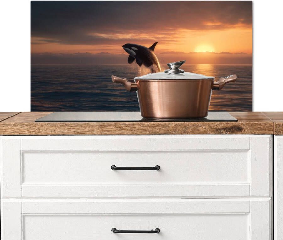 KitchenYeah Spatscherm keuken 80x40 cm Kookplaat achterwand Orka Zee Zonsondergang Muurbeschermer Spatwand fornuis Hoogwaardig aluminium