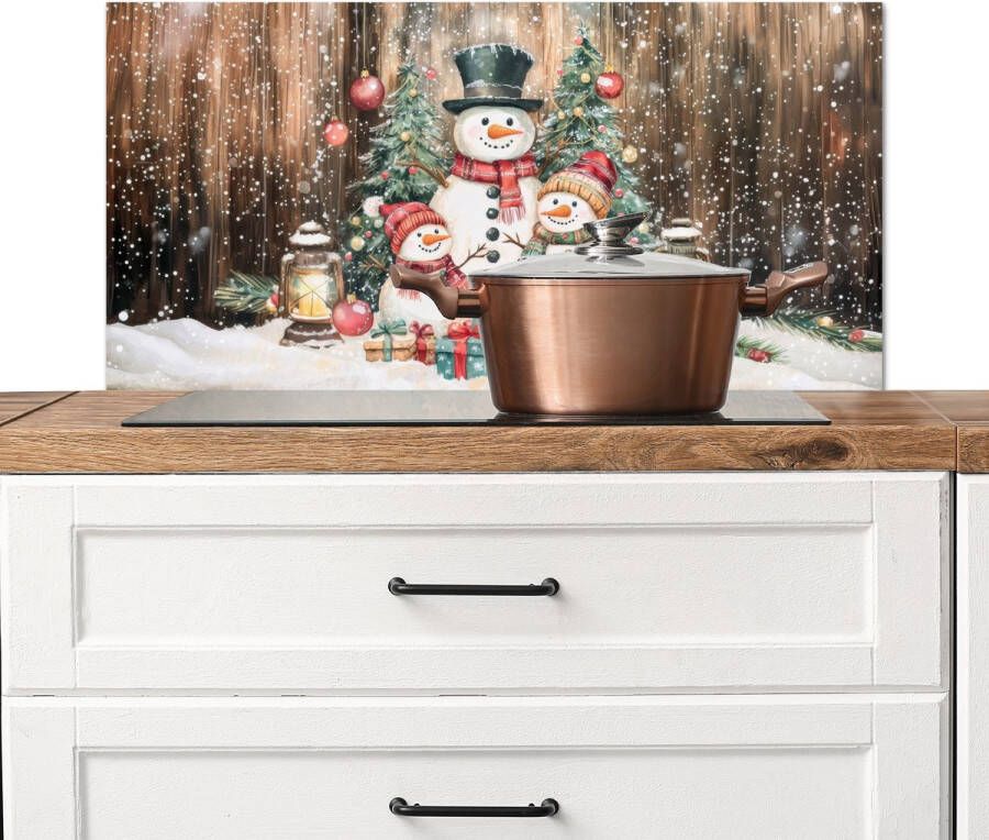 KitchenYeah Spatscherm keuken 80x40 cm Kookplaat achterwand Sneeuwpop Familie Kleurrijk Muurbeschermer Spatwand fornuis Hoogwaardig aluminium