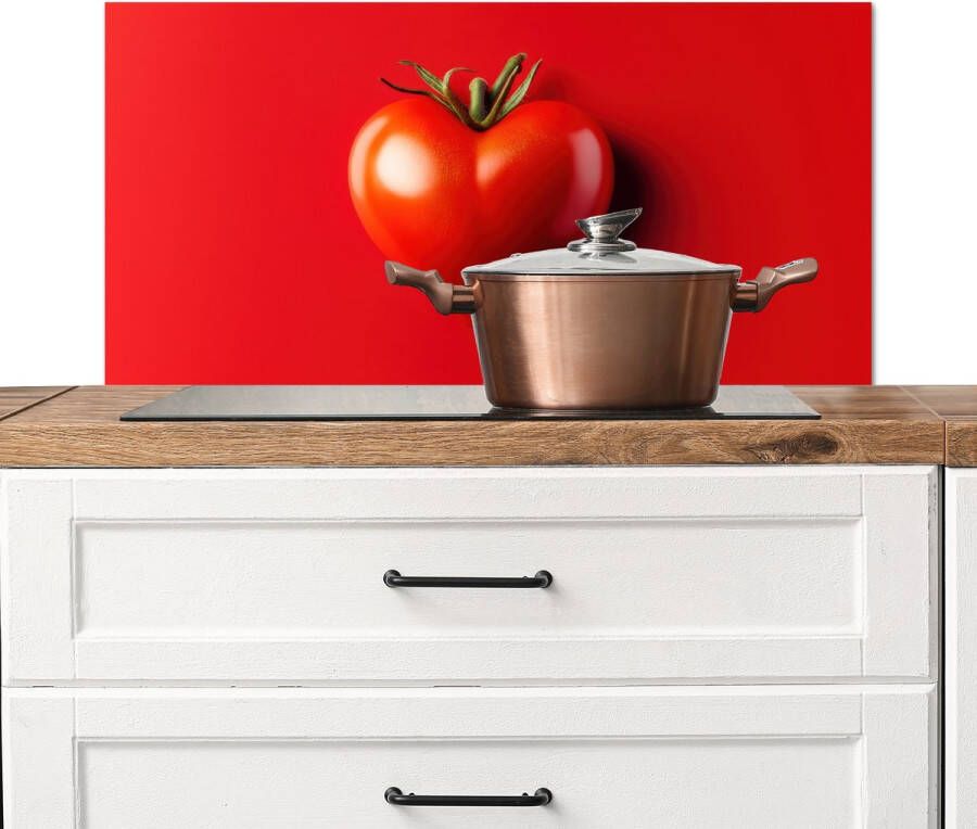 KitchenYeah Spatscherm keuken 80x40 cm Kookplaat achterwand Tomaat Rood Hart Muurbeschermer Spatwand fornuis Hoogwaardig aluminium