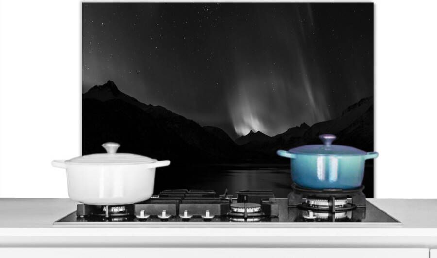 KitchenYeah Spatscherm keuken 80x55 cm Kookplaat achterwand Bergen Noorderlicht Ruimte Muurbeschermer Spatwand fornuis Hoogwaardig aluminium