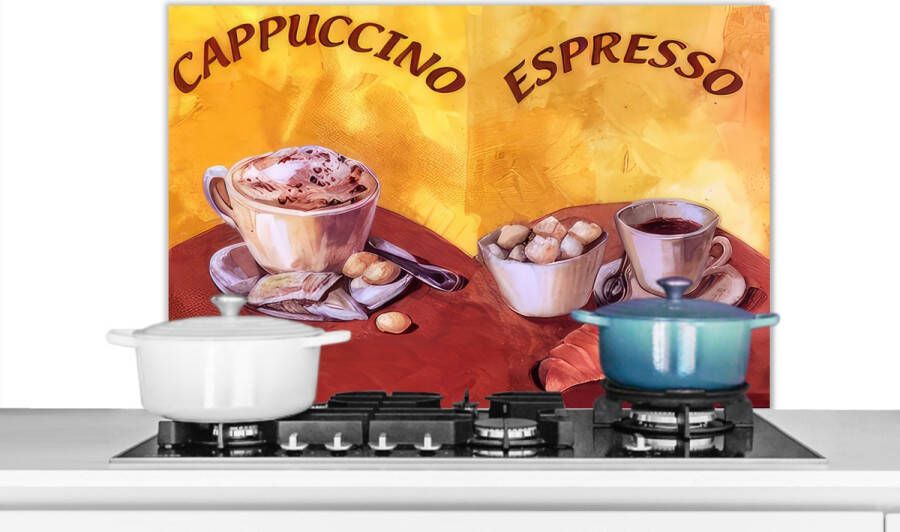 KitchenYeah Spatscherm keuken 80x55 cm Kookplaat achterwand Cappuccino Espresso Koffie Vintage Muurbeschermer hittebestendig Spatwand fornuis Hoogwaardig aluminium - Foto 2