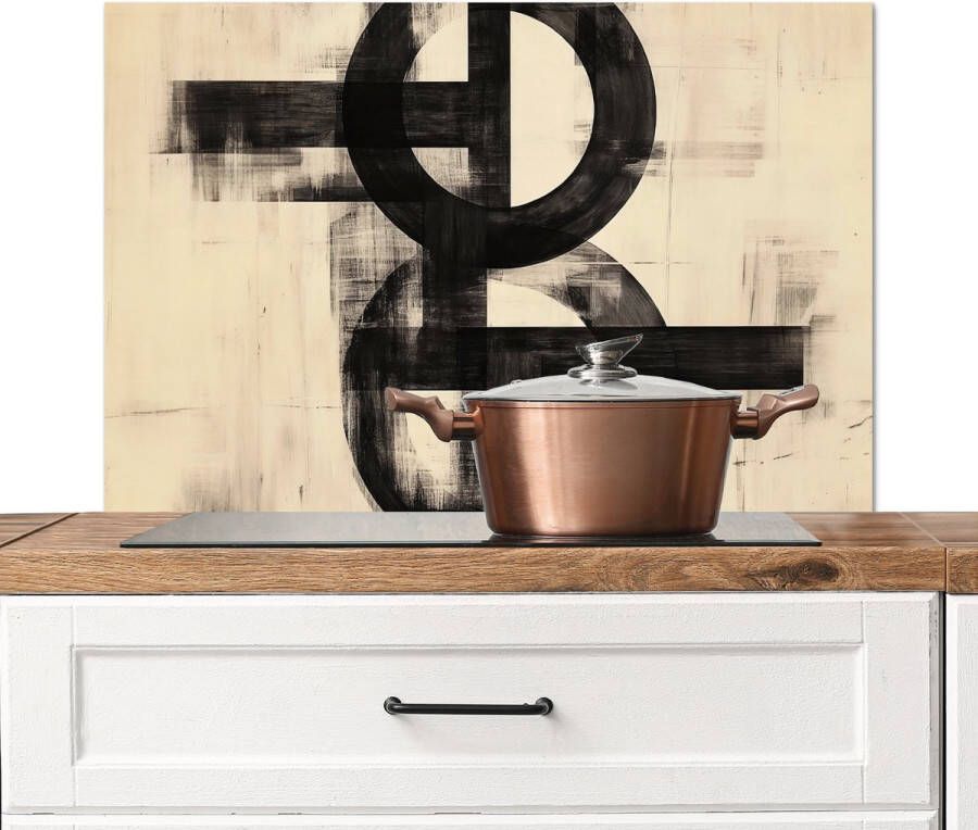 KitchenYeah Spatscherm keuken 80x55 cm Kookplaat achterwand Cirkels Balken Zwart Abstract Muurbeschermer Spatwand fornuis Hoogwaardig aluminium