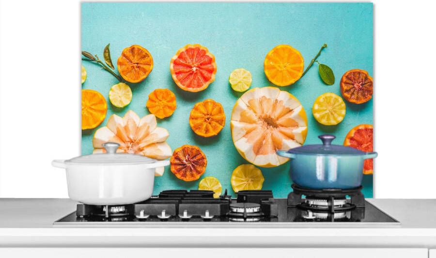 KitchenYeah Spatscherm keuken 80x55 cm Kookplaat achterwand Citrus Zomer Fruit Muurbeschermer Spatwand fornuis Hoogwaardig aluminium