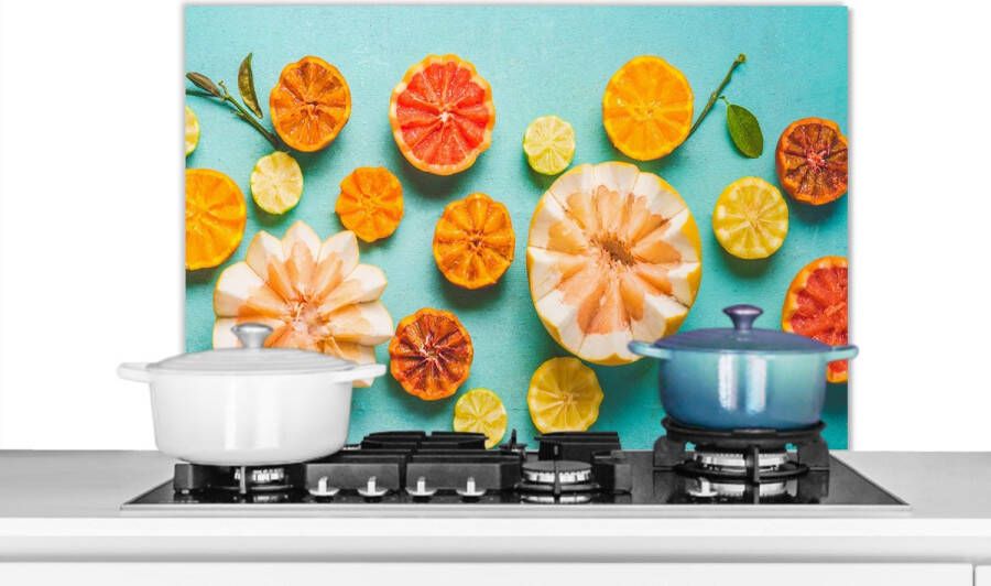 KitchenYeah Spatscherm keuken 80x55 cm Kookplaat achterwand Citrus Zomer Fruit Muurbeschermer Spatwand fornuis Hoogwaardig aluminium