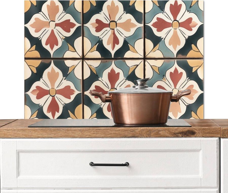 KitchenYeah Spatscherm keuken 80x55 cm Kookplaat achterwand Decoratie Tegels Spaans Vintage Muurbeschermer Spatwand fornuis Hoogwaardig aluminium