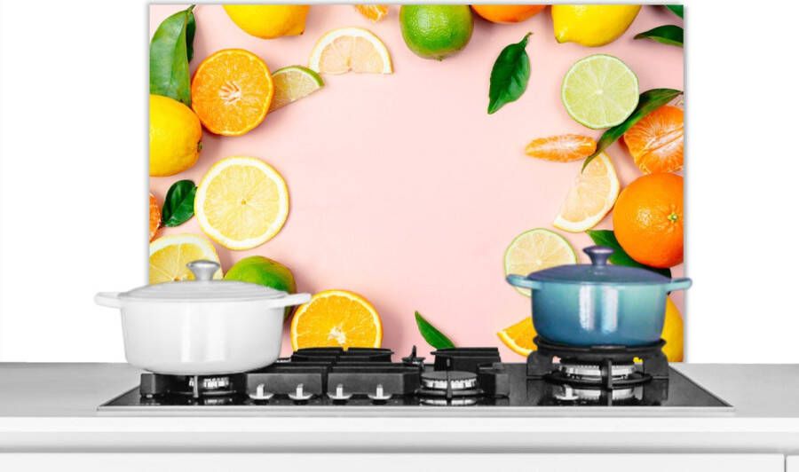 KitchenYeah Spatscherm keuken 80x55 cm Kookplaat achterwand Fruit Citrus Pastel Muurbeschermer Spatwand fornuis Hoogwaardig aluminium