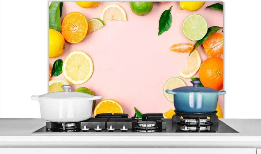 KitchenYeah Spatscherm keuken 80x55 cm Kookplaat achterwand Fruit Citrus Pastel Muurbeschermer Spatwand fornuis Hoogwaardig aluminium