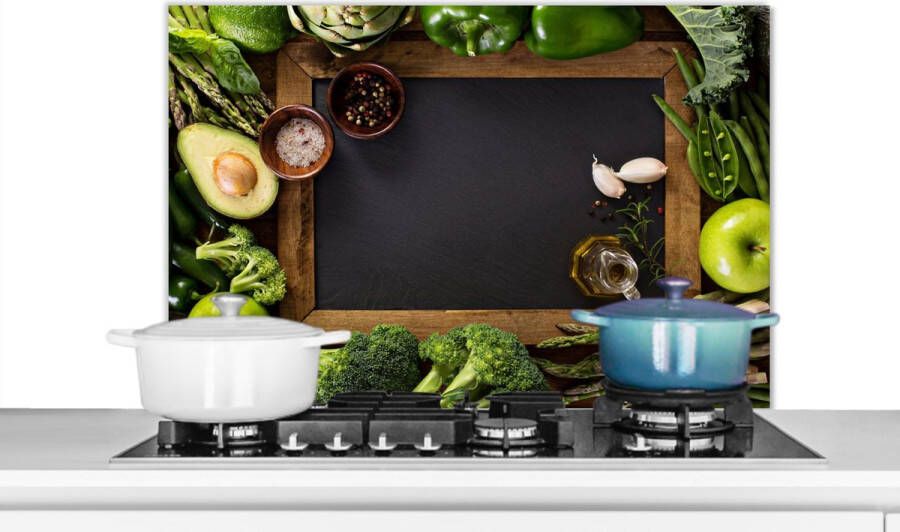 KitchenYeah Spatscherm keuken 80x55 cm Kookplaat achterwand Fruit Krijtbord Groente Muurbeschermer Spatwand fornuis Hoogwaardig aluminium