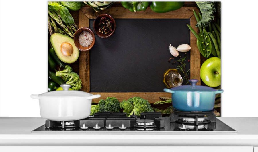 KitchenYeah Spatscherm keuken 80x55 cm Kookplaat achterwand Fruit Krijtbord Groente Muurbeschermer Spatwand fornuis Hoogwaardig aluminium