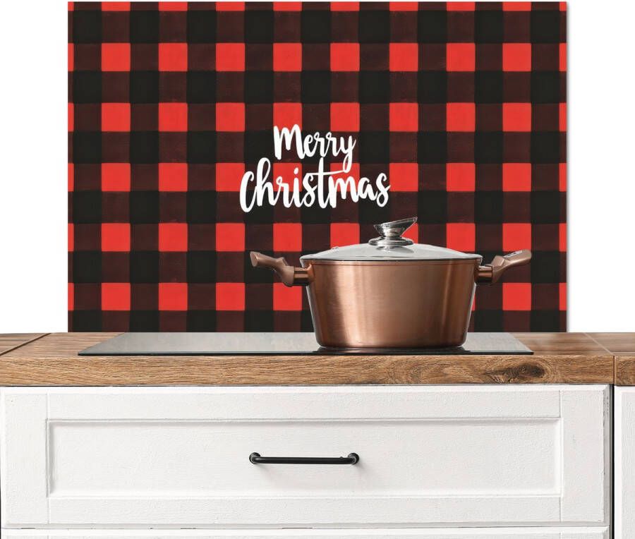 KitchenYeah Spatscherm keuken 80x55 cm Kookplaat achterwand Geruit Rood Tekst Christmas Muurbeschermer Spatwand fornuis Hoogwaardig aluminium