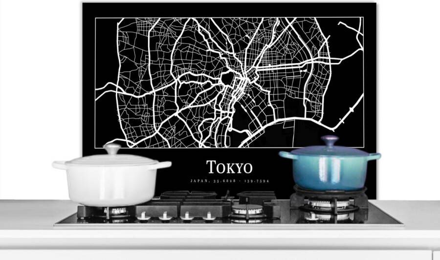 KitchenYeah Spatscherm keuken 80x55 cm Kookplaat achterwand Kaart Tokio Stadskaart Plattegrond Tokyo Muurbeschermer Spatwand fornuis Hoogwaardig aluminium