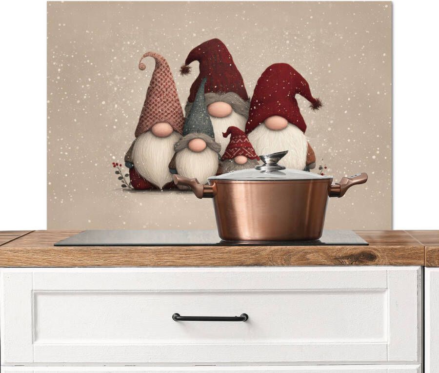 KitchenYeah Spatscherm keuken 80x55 cm Kookplaat achterwand Kabouters Kerst Sneeuw Puntmutsen Muurbeschermer Spatwand fornuis Hoogwaardig aluminium