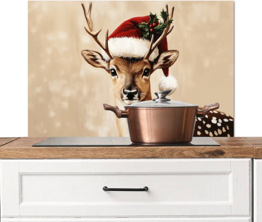 KitchenYeah Spatscherm keuken 80x55 cm Kookplaat achterwand Kerst Hert Gewei Rood Muurbeschermer Spatwand fornuis Hoogwaardig aluminium