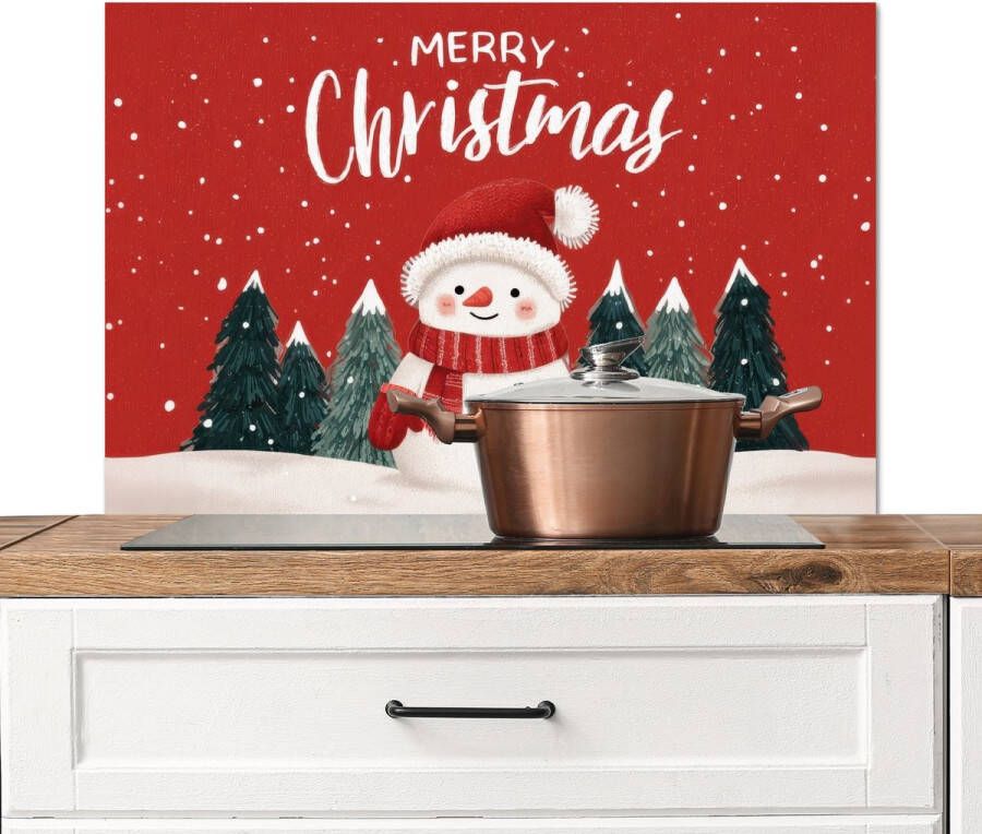 KitchenYeah Spatscherm keuken 80x55 cm Kookplaat achterwand Kerstgroet Sneeuw Rood Muurbeschermer Spatwand fornuis Hoogwaardig aluminium
