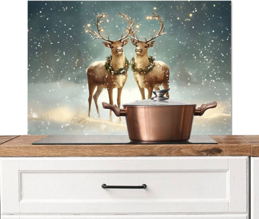 KitchenYeah Spatscherm keuken 80x55 cm Kookplaat achterwand Kerstmagie Winterwoud Rendier Muurbeschermer Spatwand fornuis Hoogwaardig aluminium