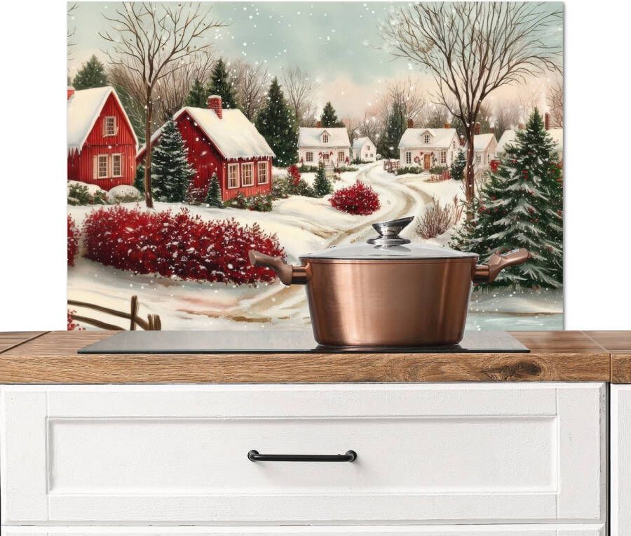 KitchenYeah Spatscherm keuken 80x55 cm Kookplaat achterwand Kerstsfeer Landelijk Rood Muurbeschermer Spatwand fornuis Hoogwaardig aluminium