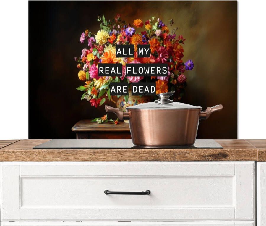 KitchenYeah Spatscherm keuken 80x55 cm Kookplaat achterwand Kleur Bloemen Vintage Bloemenvaas Muurbeschermer Spatwand fornuis Hoogwaardig aluminium