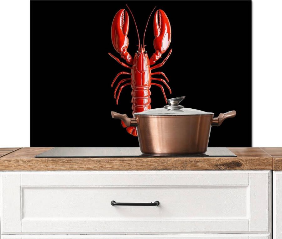 KitchenYeah Spatscherm keuken 80x55 cm Kookplaat achterwand Kreeft Glossier Rood Zwart Muurbeschermer Spatwand fornuis Hoogwaardig aluminium