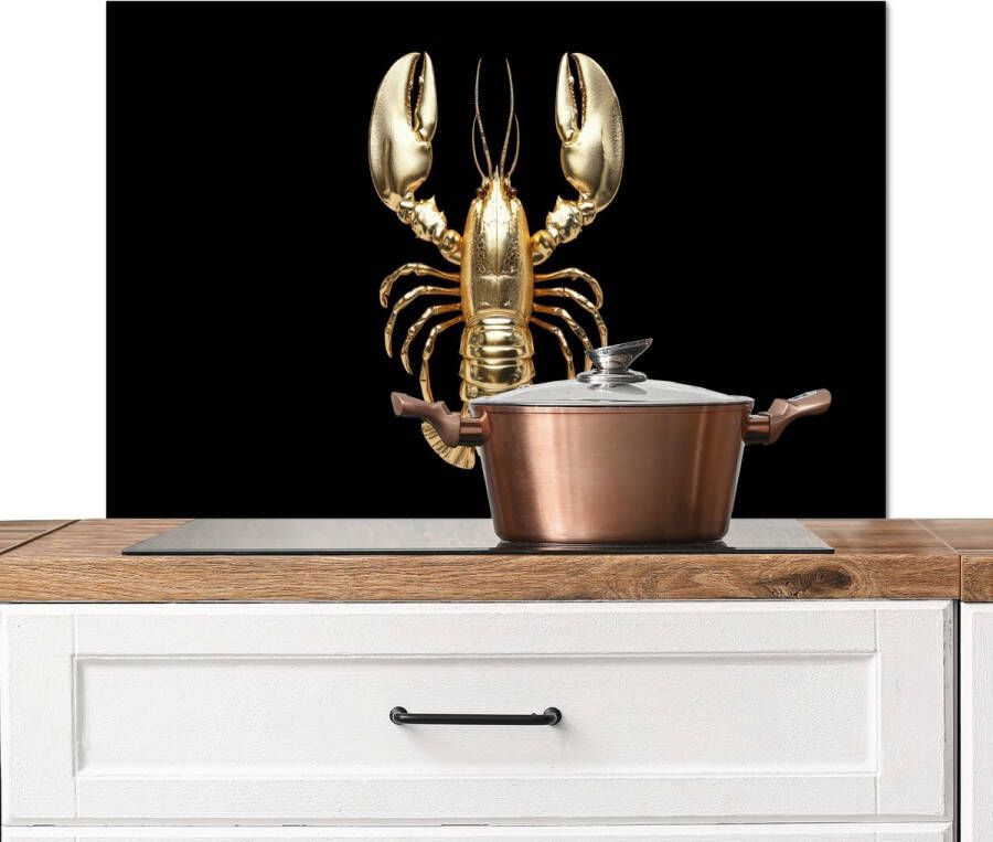 KitchenYeah Spatscherm keuken 80x55 cm Kookplaat achterwand Kreeft Goud Textuur Zwart Muurbeschermer Spatwand fornuis Hoogwaardig aluminium