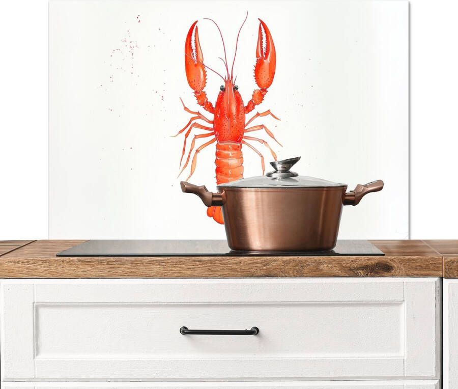 KitchenYeah Spatscherm keuken 80x55 cm Kookplaat achterwand Kreeft Waterverf Aquarel Oranje Muurbeschermer Spatwand fornuis Hoogwaardig aluminium