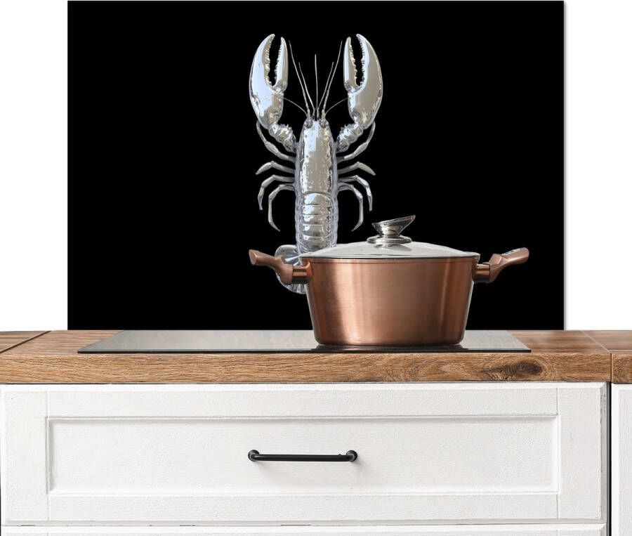 KitchenYeah Spatscherm keuken 80x55 cm Kookplaat achterwand Kreeft Zilver Metallic Luxe Muurbeschermer Spatwand fornuis Hoogwaardig aluminium