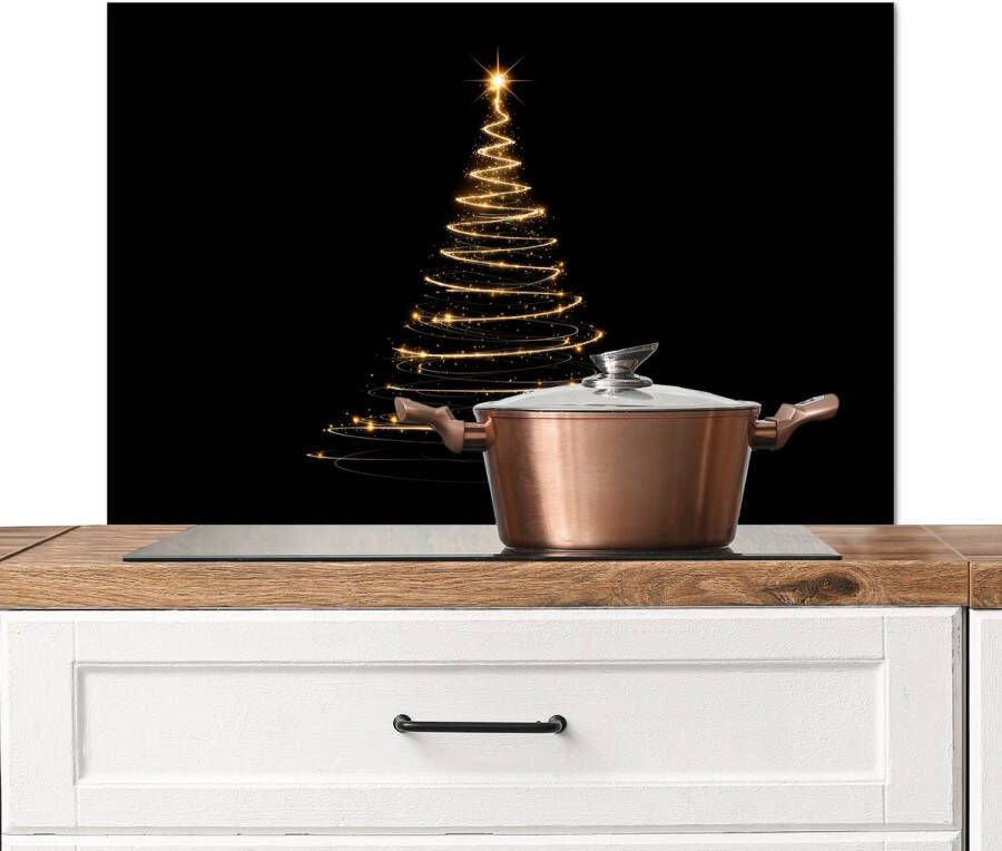 KitchenYeah Spatscherm keuken 80x55 cm Kookplaat achterwand Magisch Kerstboom Lichtspiralen Zwart Muurbeschermer Spatwand fornuis Hoogwaardig aluminium