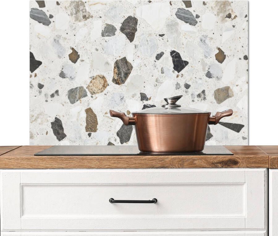 KitchenYeah Spatscherm keuken 80x55 cm Kookplaat achterwand Marmer Terrazzo Decoratie Interieur Muurbeschermer Spatwand fornuis Hoogwaardig aluminium