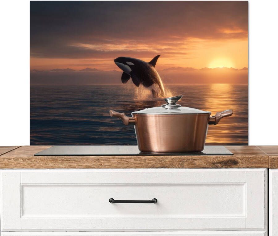 KitchenYeah Spatscherm keuken 80x55 cm Kookplaat achterwand Orka Zee Zonsondergang Muurbeschermer Spatwand fornuis Hoogwaardig aluminium
