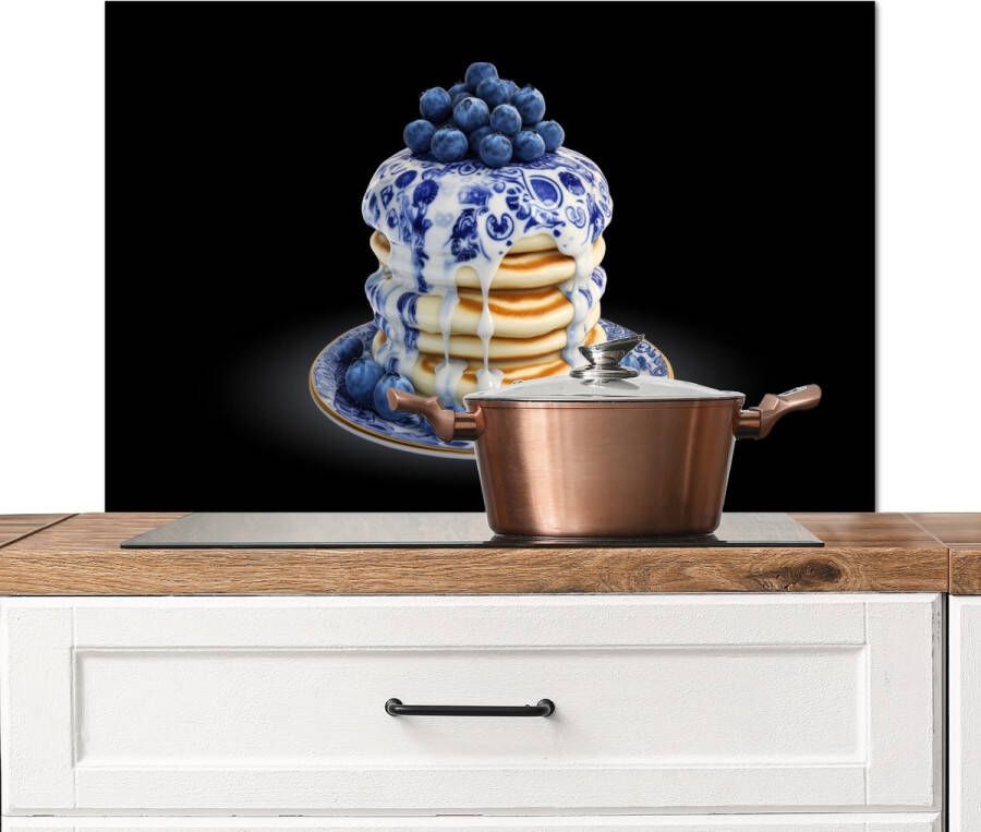 KitchenYeah Spatscherm keuken 80x55 cm Kookplaat achterwand Pannenkoeken Blauwe Bessen Bord Muurbeschermer Spatwand fornuis Hoogwaardig aluminium