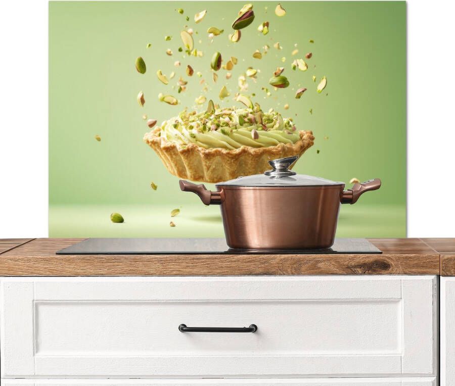 KitchenYeah Spatscherm keuken 80x55 cm Kookplaat achterwand Pistache Taart Noten Eten Muurbeschermer Spatwand fornuis Hoogwaardig aluminium