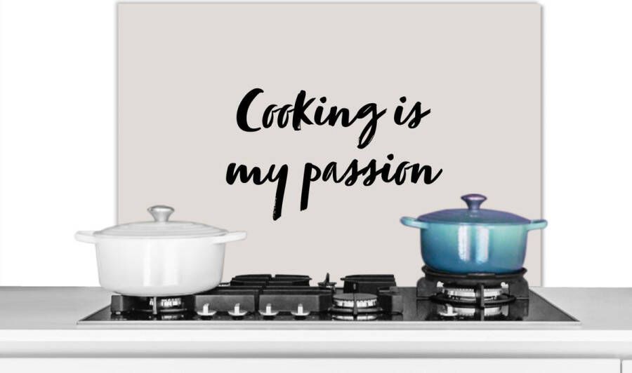 KitchenYeah Spatscherm keuken 80x55 cm Kookplaat achterwand Quotes Koken Spreuken Cooking is my passion Muurbeschermer Spatwand fornuis Hoogwaardig aluminium