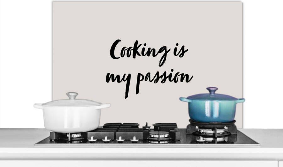KitchenYeah Spatscherm keuken 80x55 cm Kookplaat achterwand Quotes Koken Spreuken Cooking is my passion Muurbeschermer Spatwand fornuis Hoogwaardig aluminium