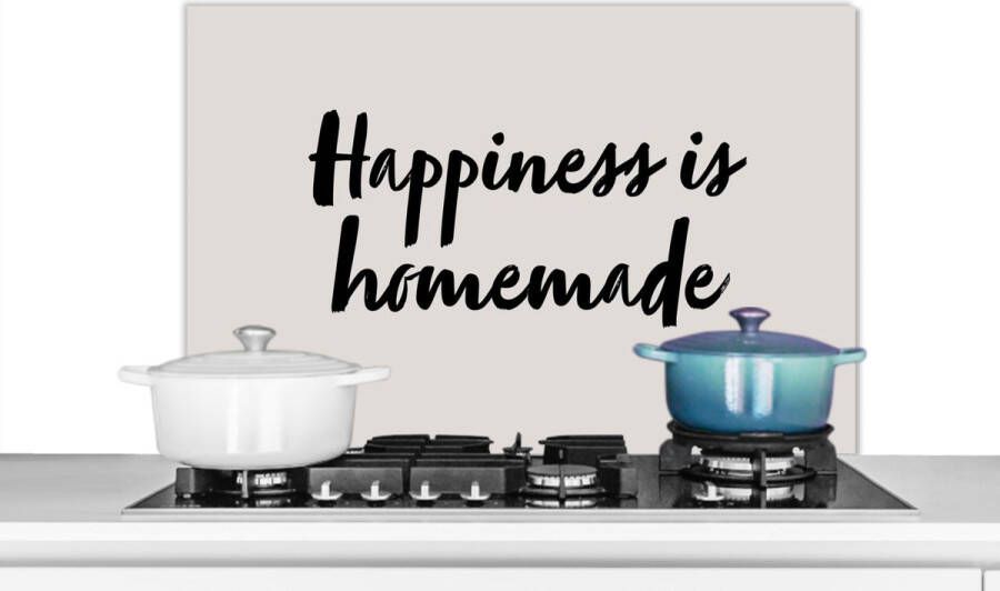 KitchenYeah Spatscherm keuken 80x55 cm Kookplaat achterwand Quotes Spreuken Happiness is homemade Geluk Muurbeschermer Spatwand fornuis Hoogwaardig aluminium