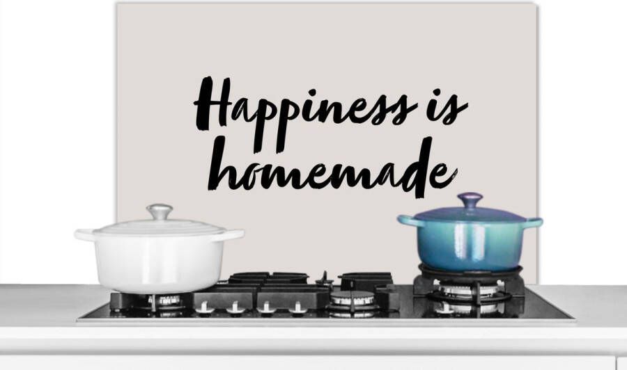 KitchenYeah Spatscherm keuken 80x55 cm Kookplaat achterwand Quotes Spreuken Happiness is homemade Geluk Muurbeschermer Spatwand fornuis Hoogwaardig aluminium