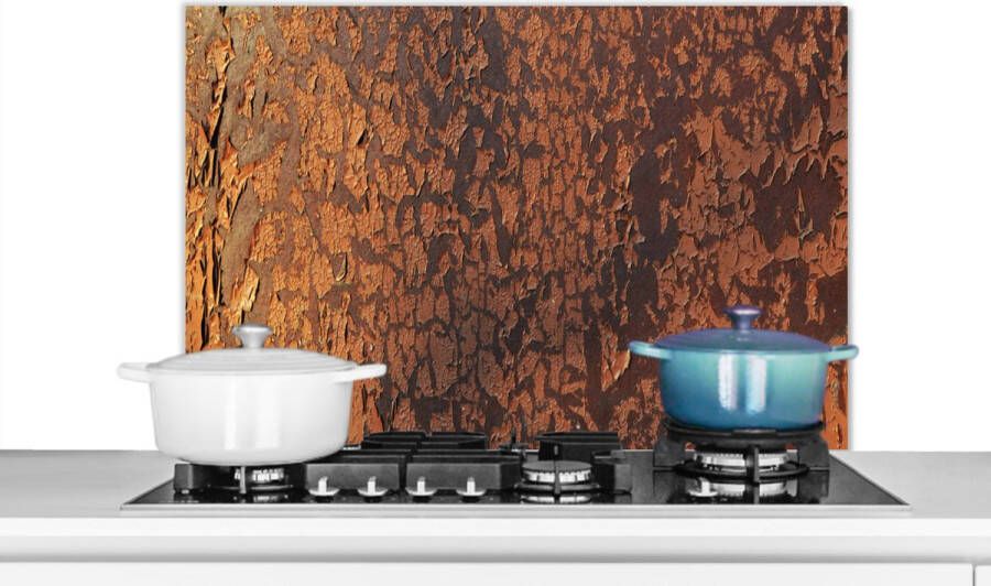 KitchenYeah Spatscherm keuken 80x55 cm Kookplaat achterwand Retro Staal Metalen Roest print Muurbeschermer Spatwand fornuis Hoogwaardig aluminium