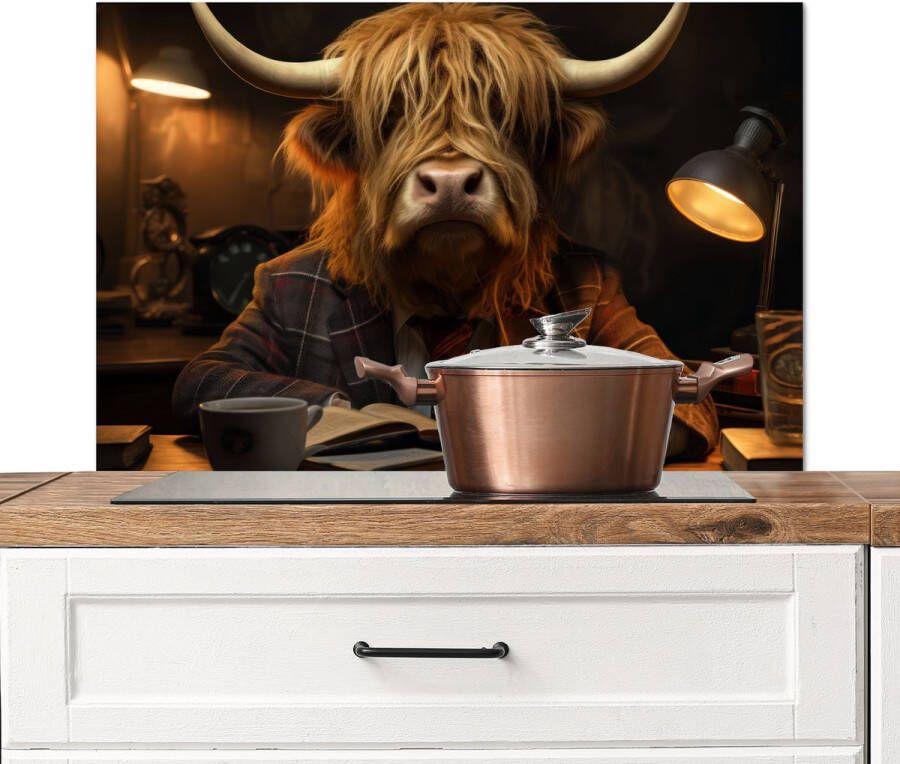 KitchenYeah Spatscherm keuken 80x55 cm Kookplaat achterwand Schotse hooglander Dier Pak Bureau Muurbeschermer Spatwand fornuis Hoogwaardig aluminium