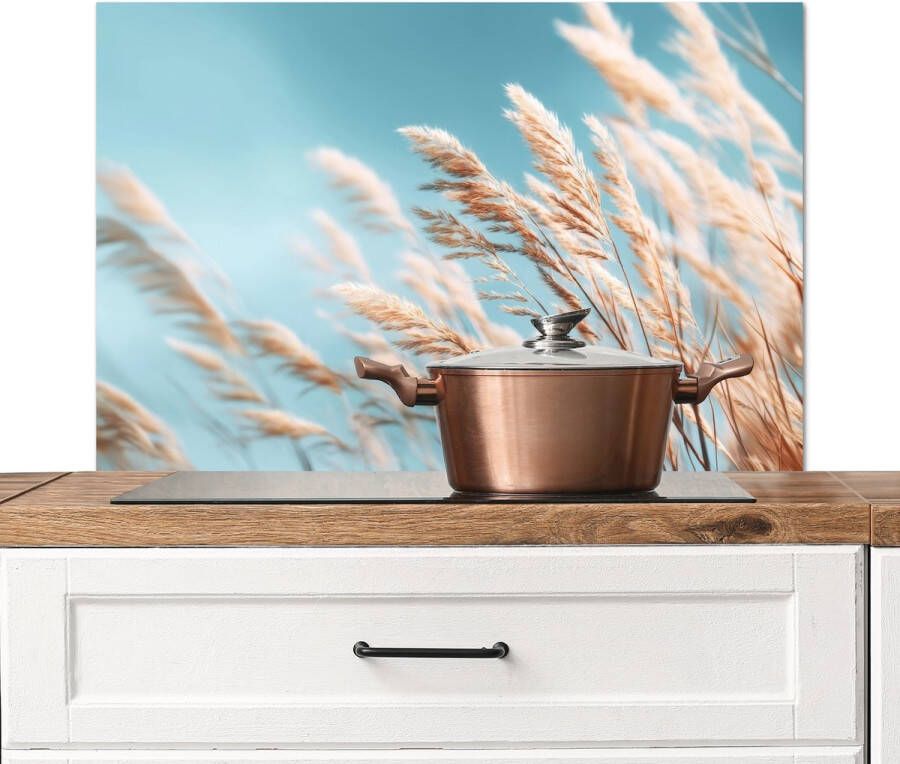 KitchenYeah Spatscherm keuken 80x55 cm Kookplaat achterwand Siergras Wind Lichtbruin Muurbeschermer Spatwand fornuis Hoogwaardig aluminium