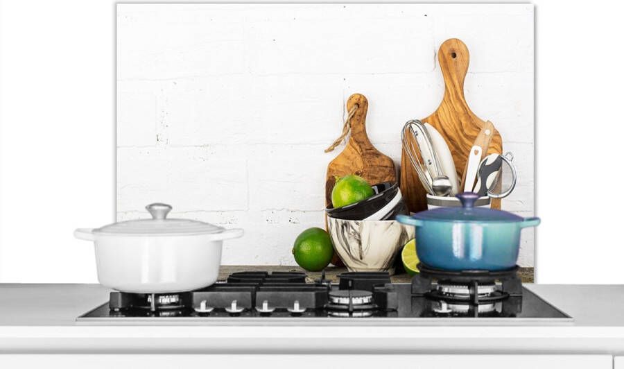 KitchenYeah Spatscherm keuken 80x55 cm Kookplaat achterwand Snijplank Keukengerei Bestek Muurbeschermer Spatwand fornuis Hoogwaardig aluminium